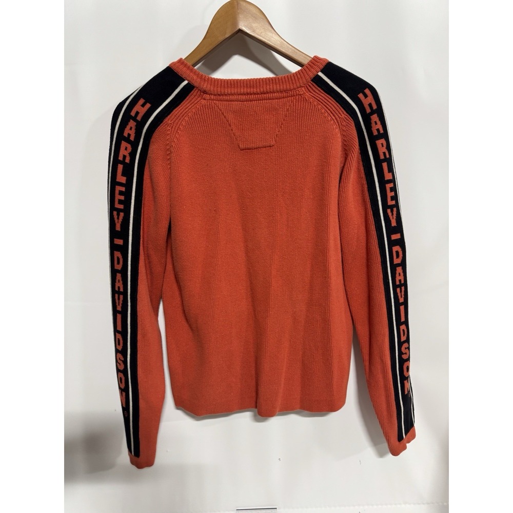 harley davidson vintage letterblock logo knitted orange and black sweater Wmn M